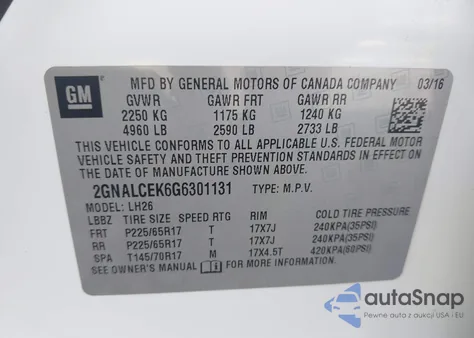 2016 Chevrolet Equinox Lt from USA, damaged, VIN 2GNALCEK6G6301131